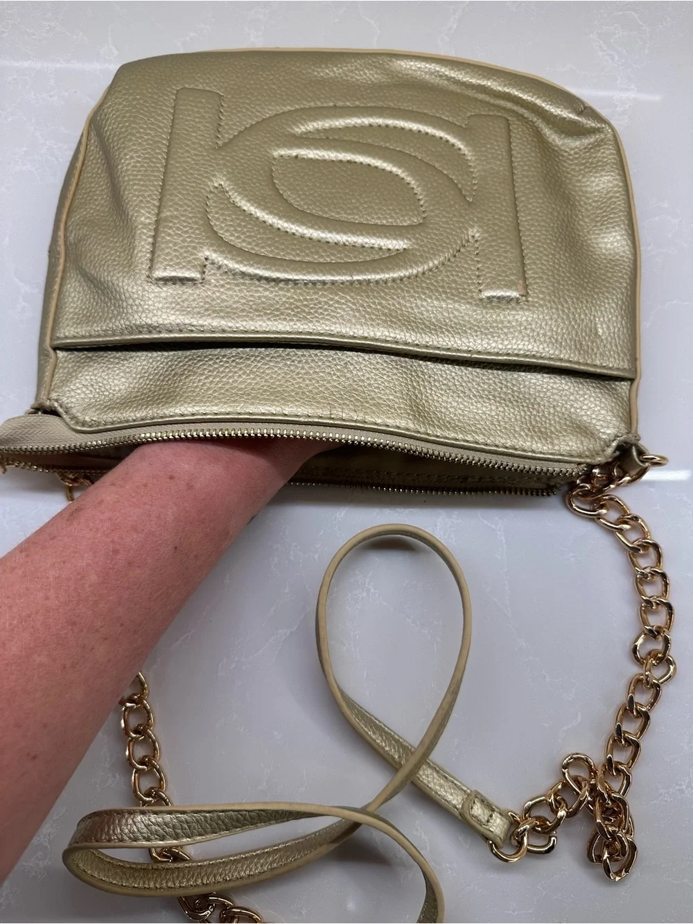 Authentic bebe Metallic Gold Crossbody Bag